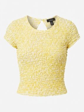 Lulu's Pale Yellow Textured Short-Sleeve Crop Top